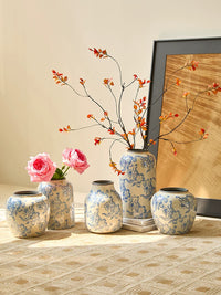 New Chinese Style Vintage Blue and White Porcelain Vase for Flowers and Home Decor