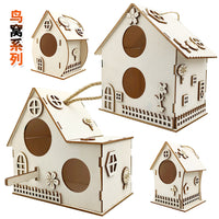 Wooden DIY Birdhouse Kit for Kids, Creative Graffiti Bird Feeder Craft Set with Hanging Rope