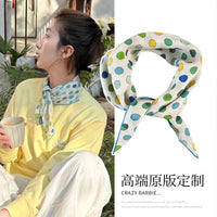 Hand-Painted Polka Dot Mulberry Silk Scarf for Hair and Neck Decoration