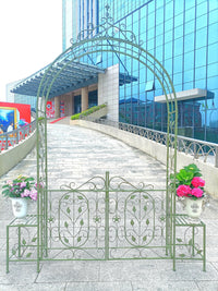 European Wrought Iron Garden Arch with Gate for Climbing Plants