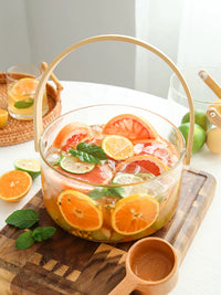 Portable Glass Fruit Bucket with Handle, Large Capacity Ice Bucket for Outdoor Picnics and Parties