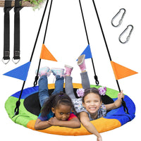 Kids Outdoor Tree Swing Seat with Adjustable Ropes, 600D/900D Oxford Cloth Round Disc Hammock Swing for Garden Yard