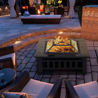 Premium Outdoor Garden Patio Fire Pit BBQ Grill Table Square Fireplace with Lid