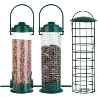 Outdoor Hanging Bird Feeder Set - Automatic Metal Seed Dispenser for Wild Birds