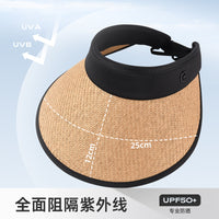 Straw Visor Sun Hat for Women, UV Protection Wide Brim Adjustable Beach Travel Cap