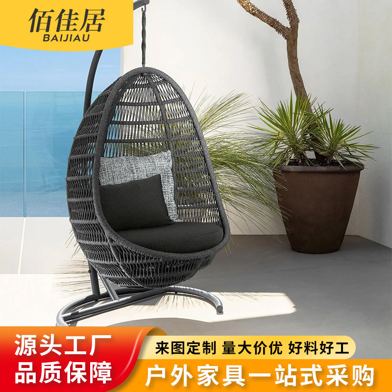 Outdoor Indoor Rattan Woven Egg Chair Swing with Stand for Balcony Garden Patio