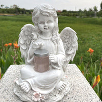 Solar Powered Angel Statue Garden Decor with Lantern - Boy or Girl Resin Figurine for Outdoor Patio Yard