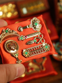 Miniature Chinese Ancient Style Dollhouse Accessories Set - Jade Bracelet, Dowry, Jewelry, Comb, Mirror Models