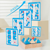 Kids Wooden Geometric Flip Blocks Educational Puzzle Game for Logical Thinking Training