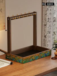 Modern Solid Wood Calligraphy Brush Holder Rack for Desk Organization