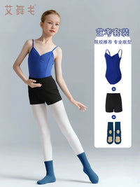 Girls' Latin Dance Outfit Set with Camisole Leotard and Shorts for Training and Performance