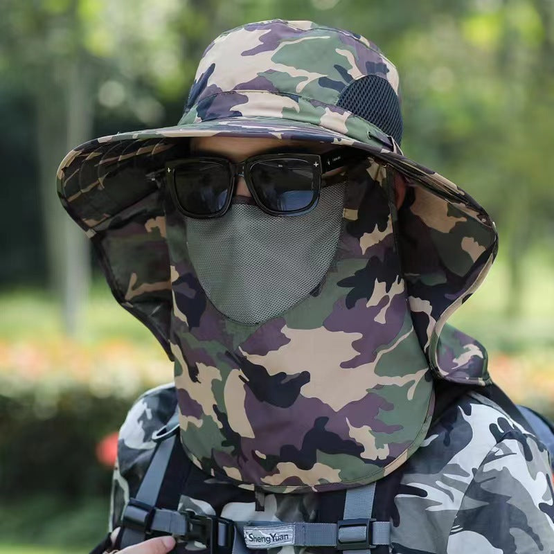 Men's Camouflage Sun Protection Fishing Hat with Detachable Neck Flap for Outdoor Hiking