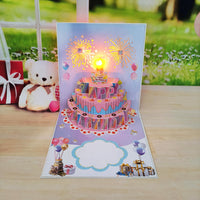 Creative 3D Pop-Up Birthday Cake Fireworks Greeting Card with Light & Sound