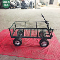 Outdoor Garden Utility Cart with Steel Mesh Sides, 4-Wheel Heavy-Duty Wagon for Yard and Warehouse Transport