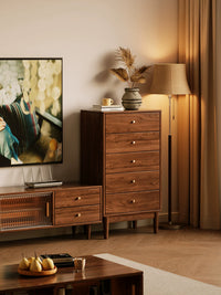 Mid-Century Modern Solid Wood Chest of Drawers Narrow Storage Cabinet for Bedroom