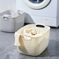 Plastic Woven Storage Basket with Handle for Clothes, Toys, and Sundries