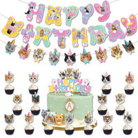 Cat Theme Birthday Party Decoration Set with Banner, Cake Toppers, and Balloons