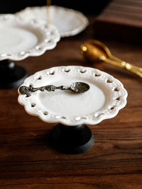 European Embossed Wooden Fruit Plate with High Stand for Afternoon Tea Desserts and Snacks