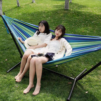 Portable Hammock with Stand for Indoor Outdoor Camping, Reinforced Canvas Swing Bed