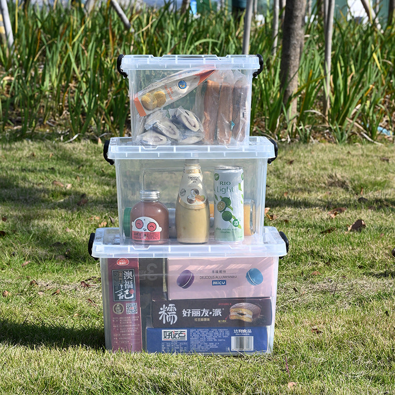 Large Capacity Clear Plastic Storage Box with Lid and Handle for Clothes and Snacks