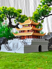 Miniature Ancient Chinese Architecture Aquarium Ornament - Yueyang Tower Mountain Rock Decor