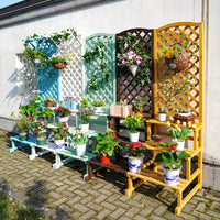 Outdoor Wood Planter Box with Trellis and Storage Shelf for Climbing Plants