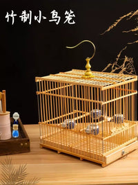 Bamboo Bird Cage with Drawer for Finches, Pearl-Eyebrowed Thrushes, and Willow Warblers