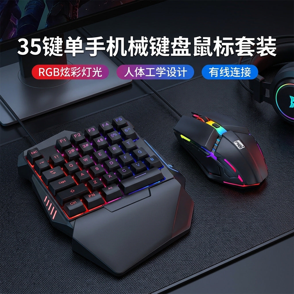 One-Handed Gaming Keyboard and Mouse Combo with RGB Backlight for Mobile Games