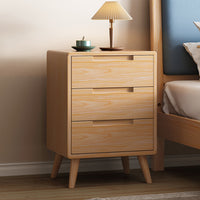 Solid Wood 3-Drawer Nightstand, Oak Wood Storage Cabinet for Bedroom, Nordic Style Dresser, Fully Assembled