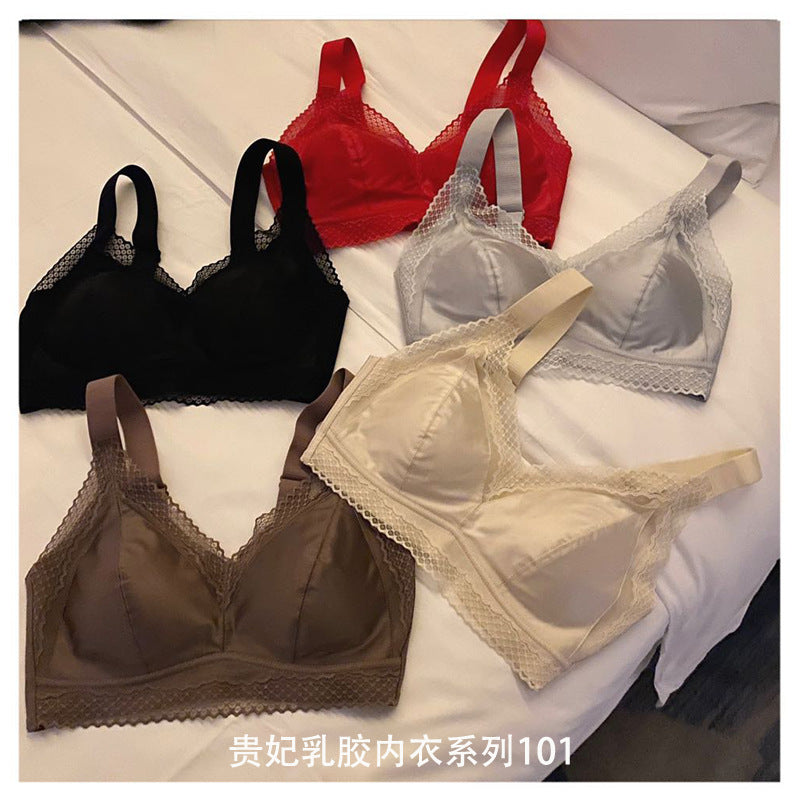Women's Seamless Lace Latex Bra, Wireless Push-Up, Anti-Sagging, French Style
