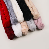 Faux Rabbit Fur Double Ball Winter Plush Scarf for Women, Cross Solid Color Warm Neck Warmer