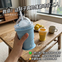 Portable Silicone Ice Ball Maker Cup with Straw, Foldable and Food-Grade for Summer Outdoor Use