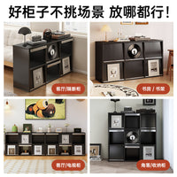 Solid Wood Bookshelf Living Room Storage Cabinet Sofa Side Table Nordic Style Flip-Door Record Cabinet Wall-Mounted Black Cabinet