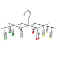 Stainless Steel Foldable Windproof Drying Rack with Clips for Underwear Socks