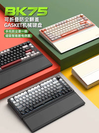 Bat Knight BK75 Wireless Tri-Mode Mechanical Keyboard with Smart Flip Wrist Rest, Hot-Swappable for Gaming & Office