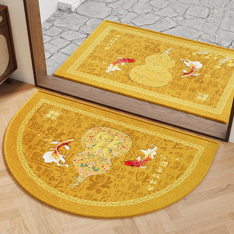 Prosperity Gold Feng Shui Entrance Mat Belgian Velvet Half-Round Doormat
