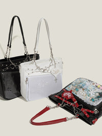 Heart Track Clear Ita Bag Large Capacity Crossbody Shoulder Bag with Chain