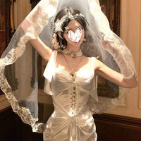 Halloween Ghost Bride White Lace Veil Gothic Lolita Cosplay Photo Prop Set