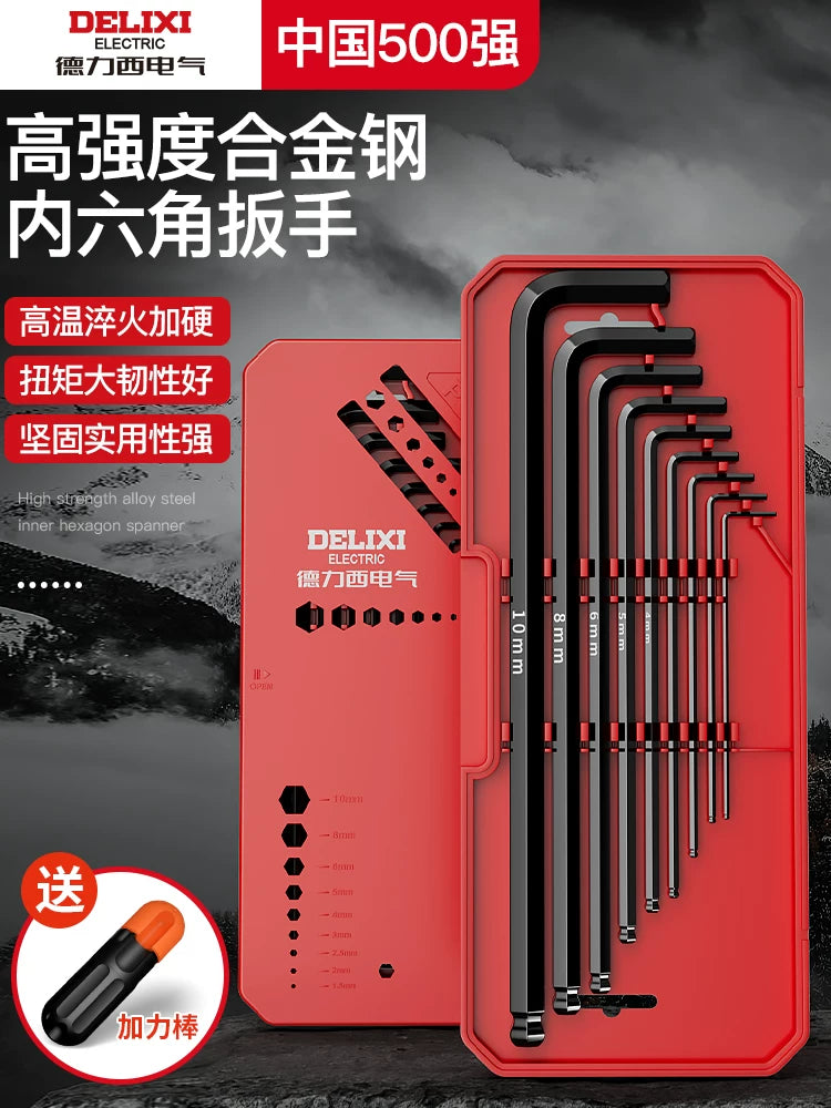DELIXI Hex Key Wrench Set, Industrial Grade Allen Key Screwdriver Tool Kit with Ball/Flat Head