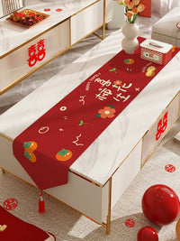 Housewarming Red Table Runner with Tassels for New Home Decor