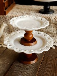 European Embossed Wooden Fruit Plate with High Stand for Afternoon Tea Desserts and Snacks