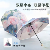 Dual-Layer UV Protection Folding Umbrella with Black Glue Coating for Sun and Rain