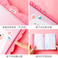 Creative Cartoon Password Lock Diary Notebook for Students with Colorful Pages