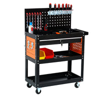 3-Tier Rolling Utility Cart with Pegboard Side Panels for Auto Repair and Home Storage