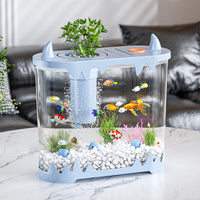 Desktop Mini Aquarium Kit with Filter and LED Light, Clear Plastic Eco-Friendly Fish Tank for Home Office Decor