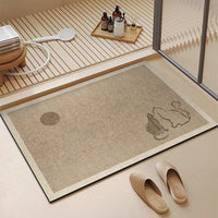 Japanese Style Cartoon Diatomaceous Earth Bath Mat Non-Slip Absorbent Quick Dry Floor Mat for Bathroom Kitchen Entryway