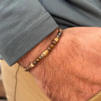 Vintage Lapis Lazuli Picture Stone Beaded Bracelet for Men, Natural Stone Flat Bead European and American Style Jewelry