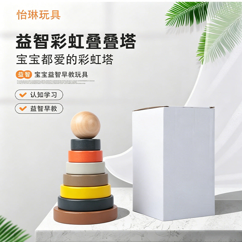 Wooden Rainbow Stacking Tower Educational Toy for Kids