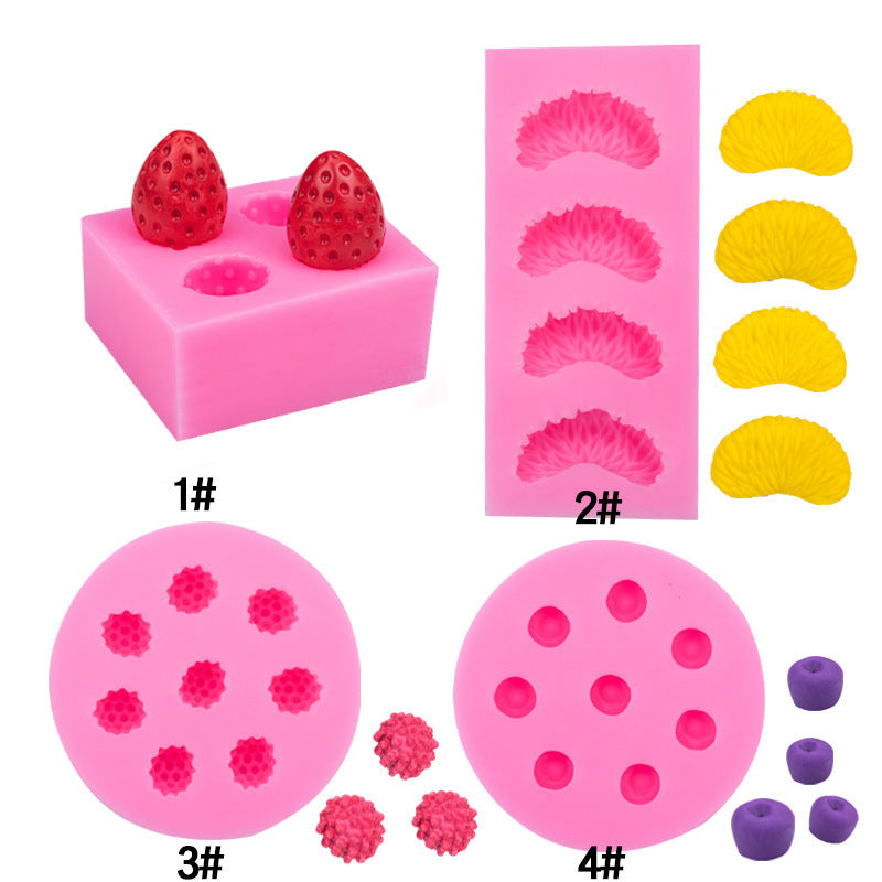 Fruit Series Silicone Molds for Fondant Cake Decoration, DIY Plaster & Clay Crafts - Strawberry, Orange, Blueberry, Raspberry