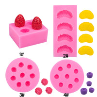 Fruit Series Silicone Molds for Fondant Cake Decoration, DIY Plaster & Clay Crafts - Strawberry, Orange, Blueberry, Raspberry
